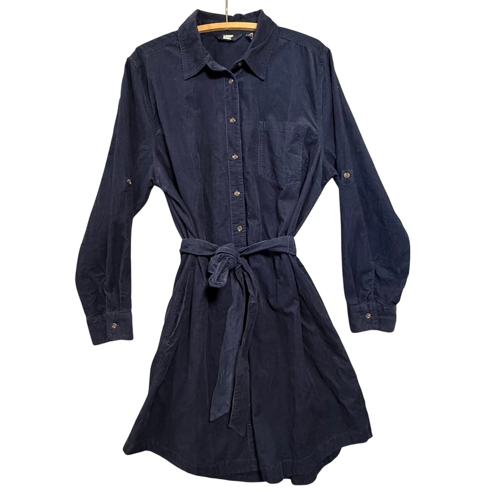 NWT Lands' End Corduroy Long Sleeve Self Belt Button Down Shirt Dress Women XL